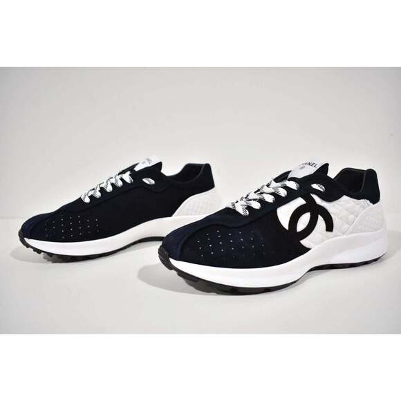 Chanel 22S Men Blue Suede White CC Logo Low Top Lace Up Trainer Sneaker 44 11 - Picture 8 of 10